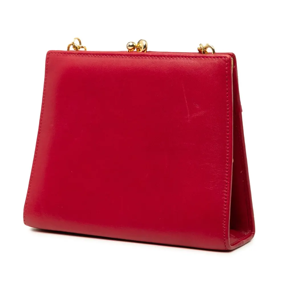 Ferragamo Leather Vara Bow Kiss Lock Chain Crossbody Red Leather Very good - Back View