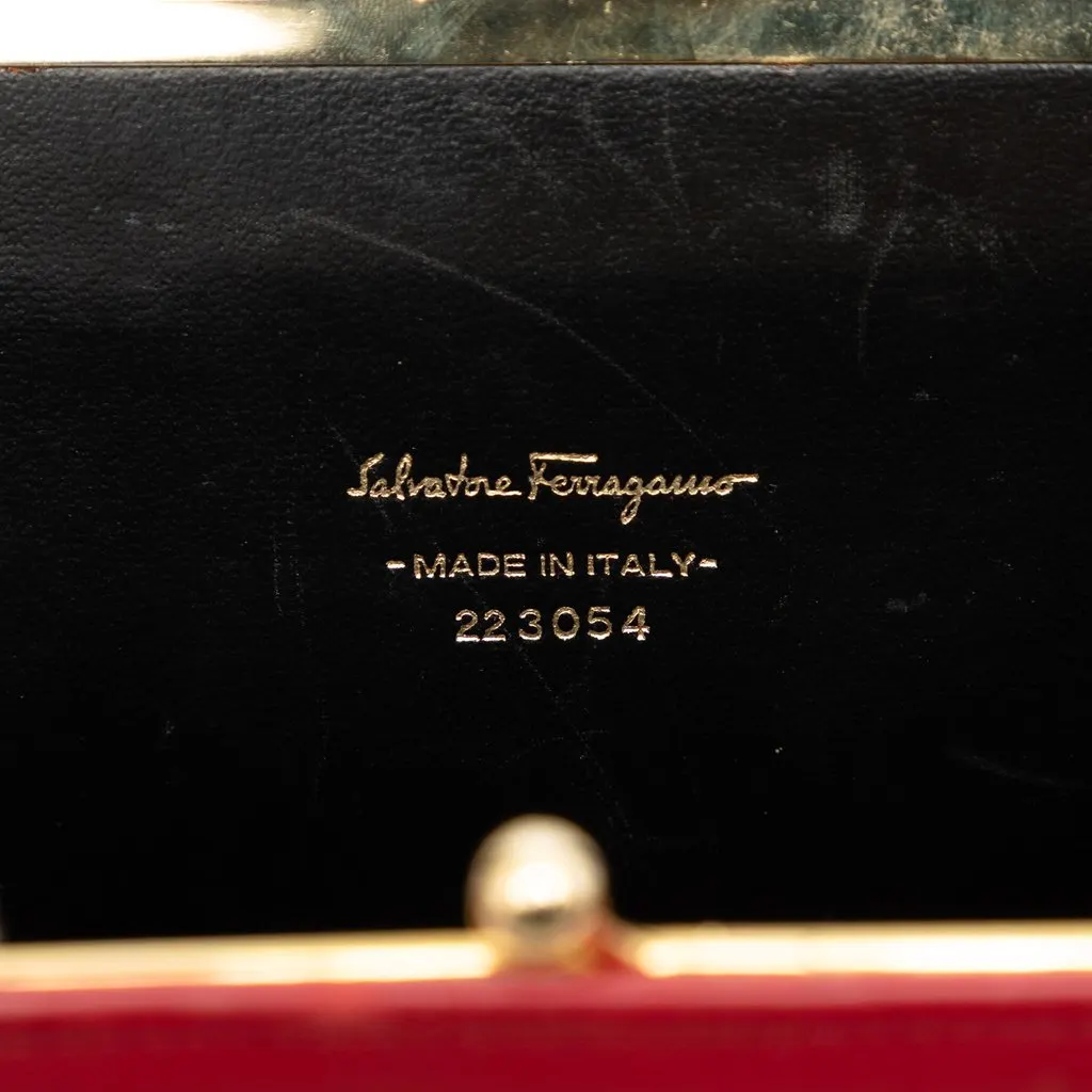 Ferragamo Leather Vara Bow Kiss Lock Chain Crossbody Red Leather Very good - Box View