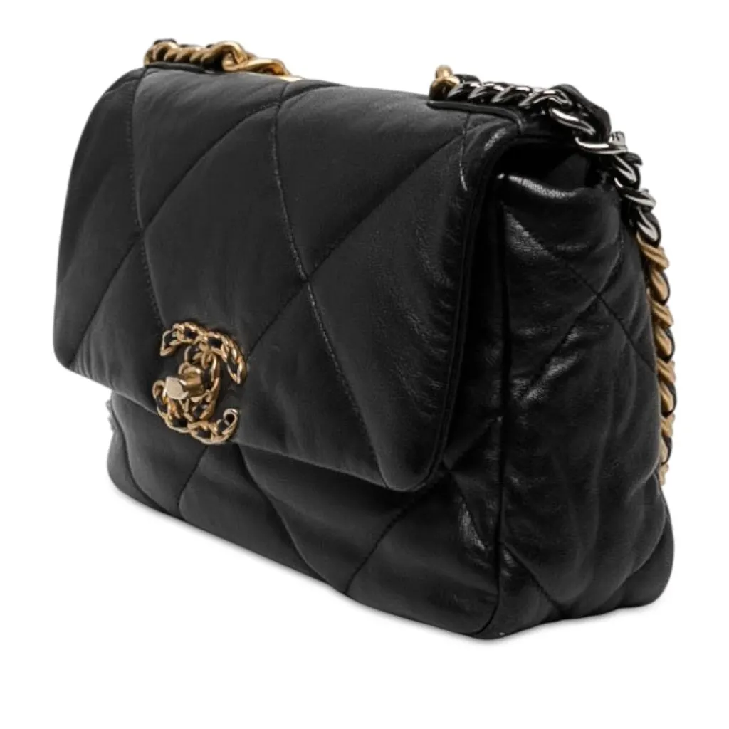 Chanel Medium Lambskin 19 Flap Black Leather Very good - Back View