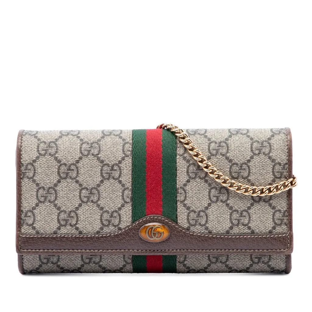Gucci GG Supreme Web Ophidia Wallet on Chain Beige Very good - Front View