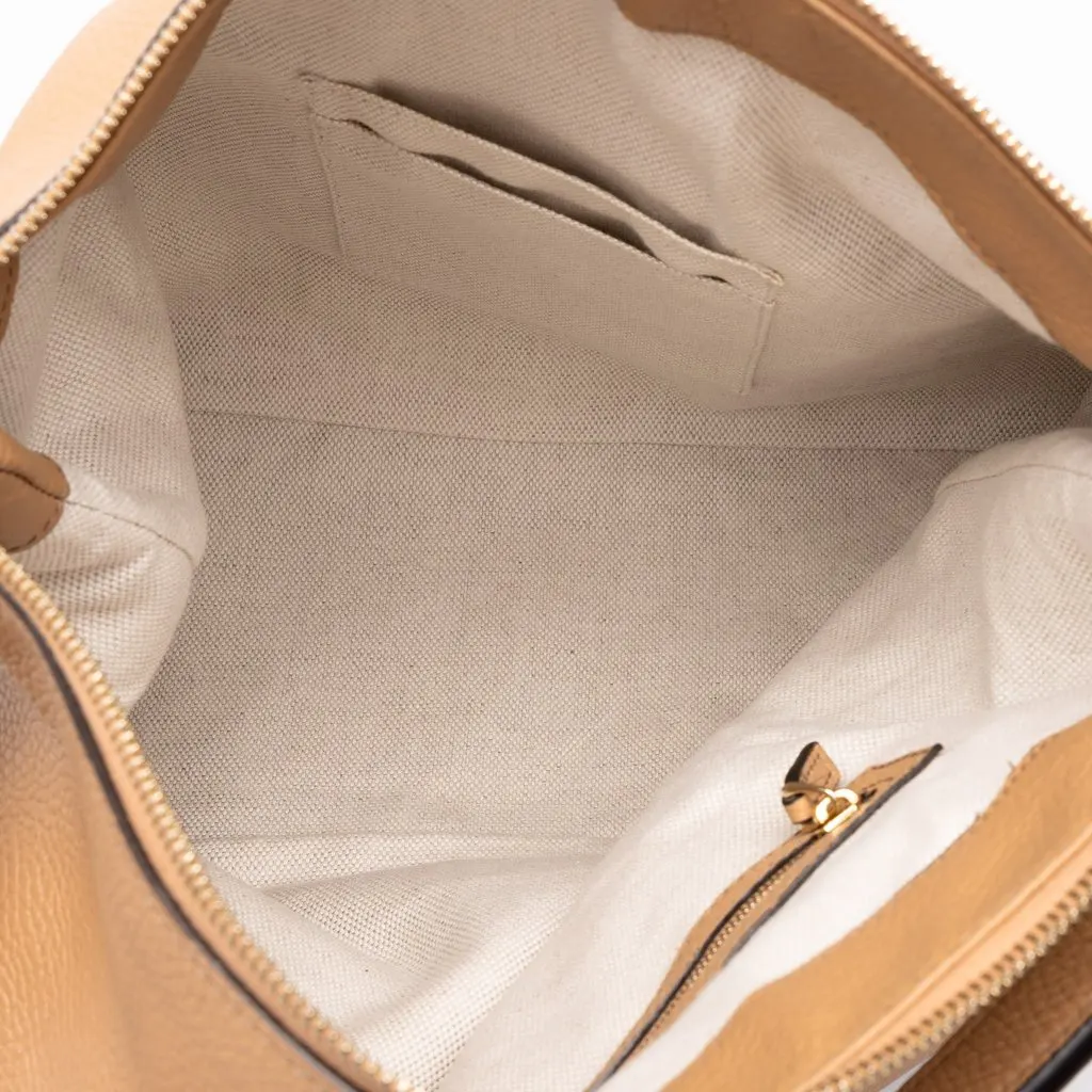 Gucci Large Pebbled Calfskin Soho Convertible Hobo Beige Leather Good - Model View