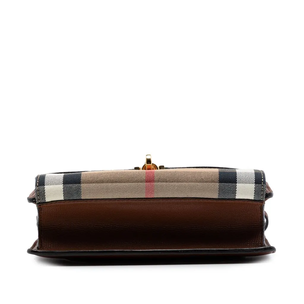 Burberry Small Leather and House Check Canvas Derby Macken Crossbody Brown Very good - Inside View
