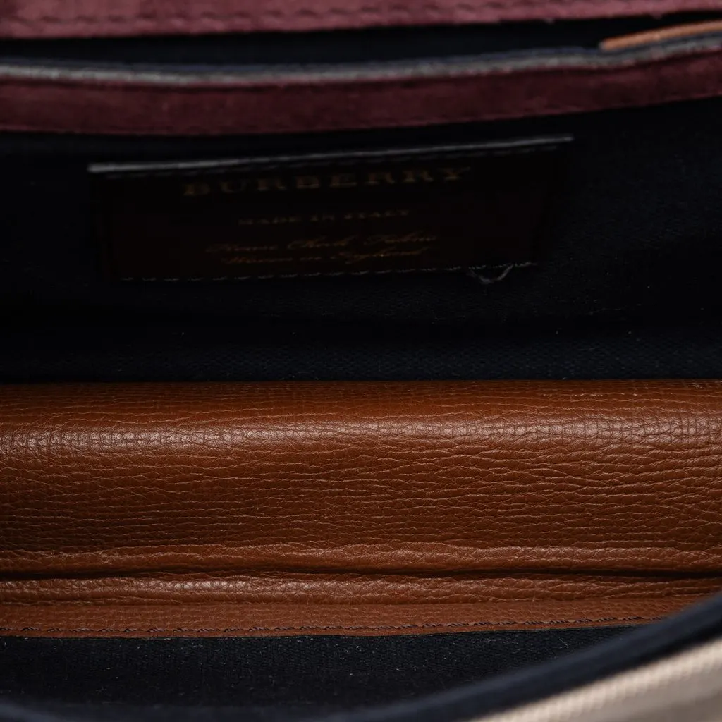 Burberry Small Leather and House Check Canvas Derby Macken Crossbody Brown Very good - Model View