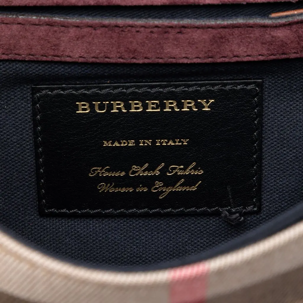 Burberry Small Leather and House Check Canvas Derby Macken Crossbody Brown Very good - Box View
