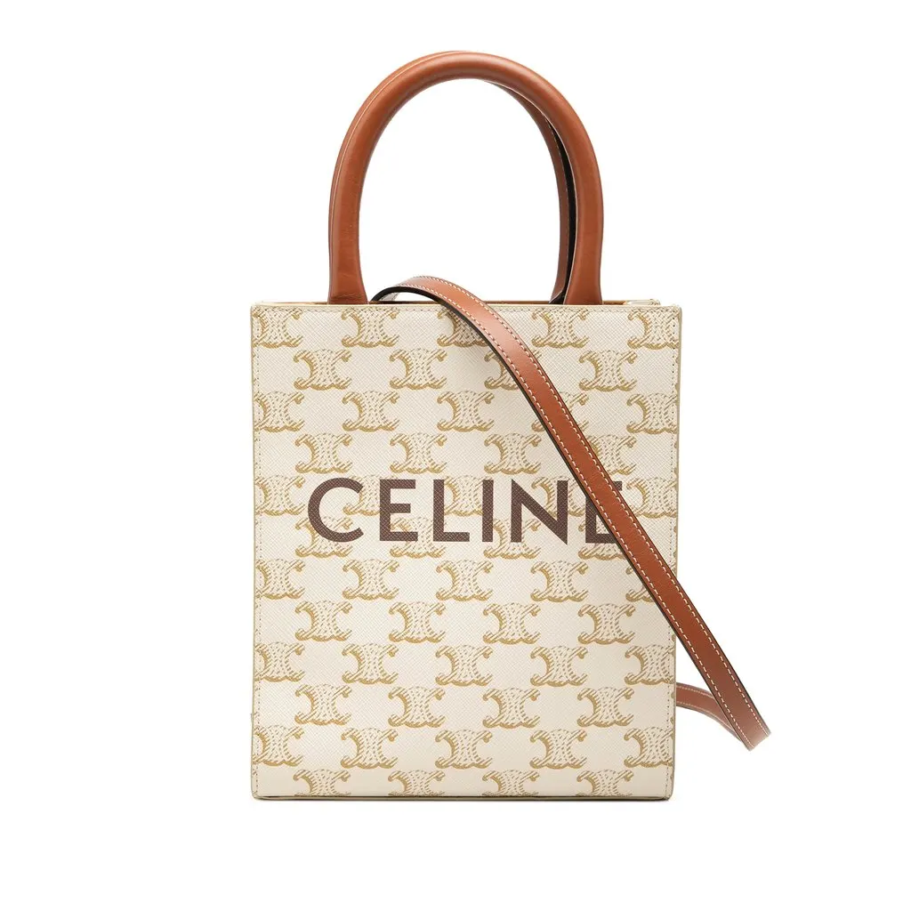 Celine Mini Triomphe Coated Canvas Vertical Cabas Satchel White Very good - Front View