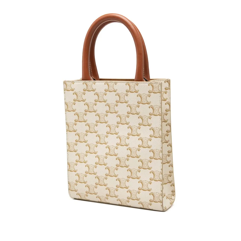 Celine Mini Triomphe Coated Canvas Vertical Cabas Satchel White Very good - Back View