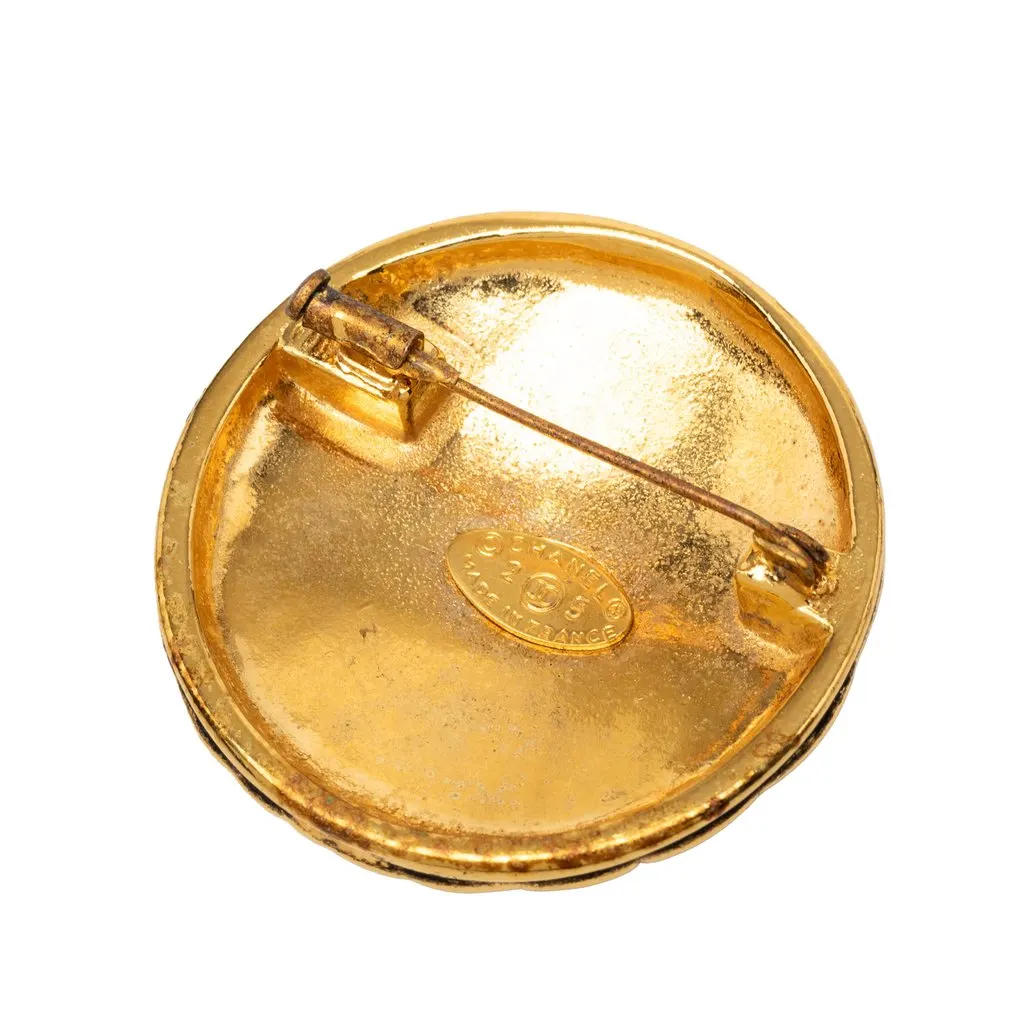 Chanel CC Gold Plated Quilted Round Brooch Gold Metal Very good - Back View
