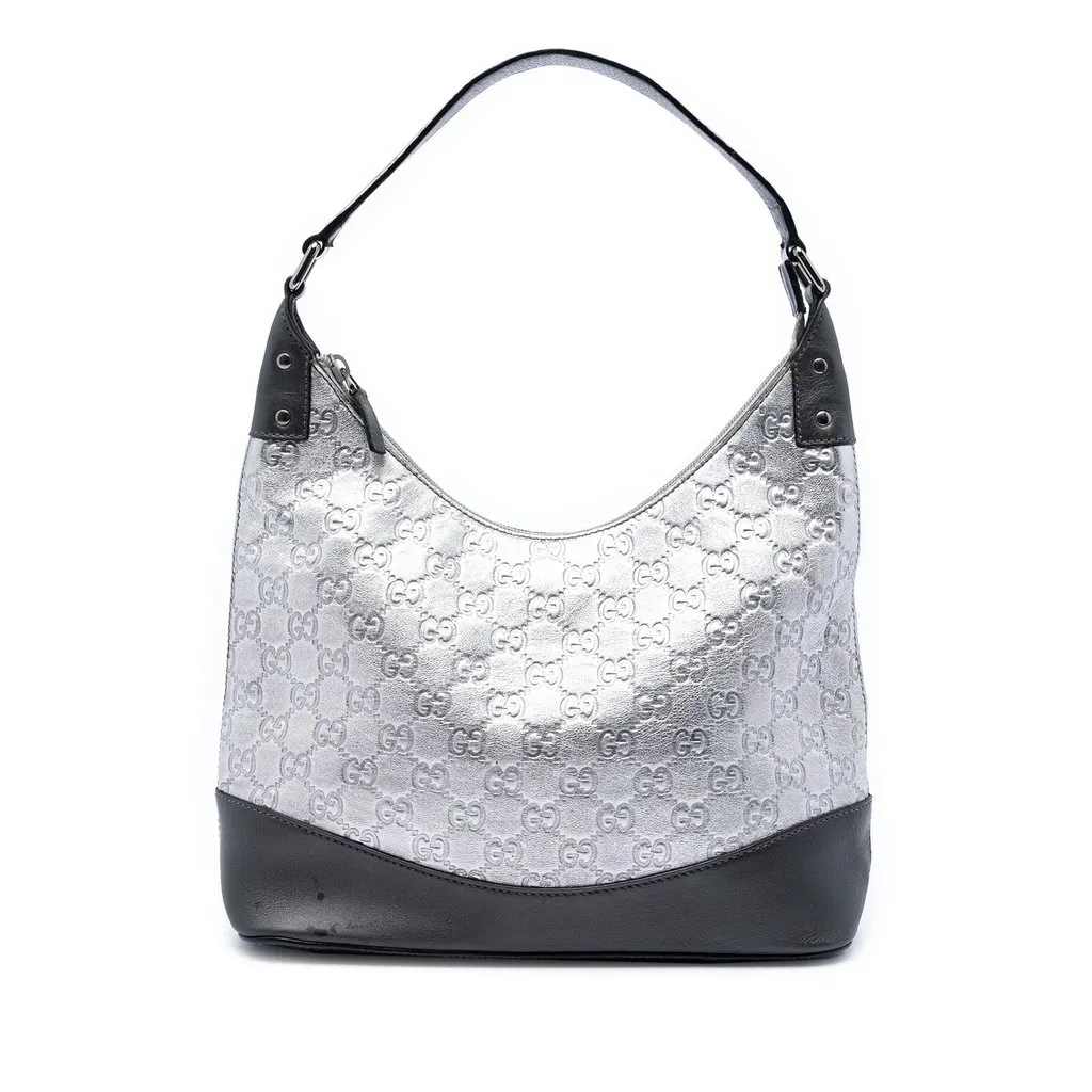 Gucci Metallic Guccissima Shoulder Bag Silver Leather Very good - Front View