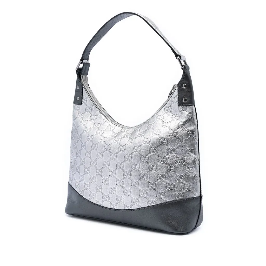 Gucci Metallic Guccissima Shoulder Bag Silver Leather Very good - Back View