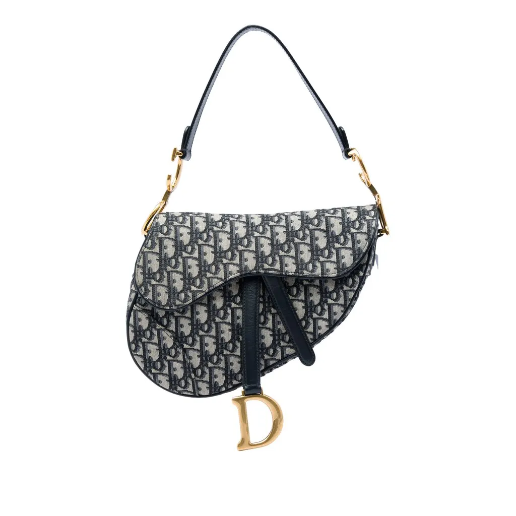 Dior Oblique Canvas Saddle Bag Blue Very good - Front View