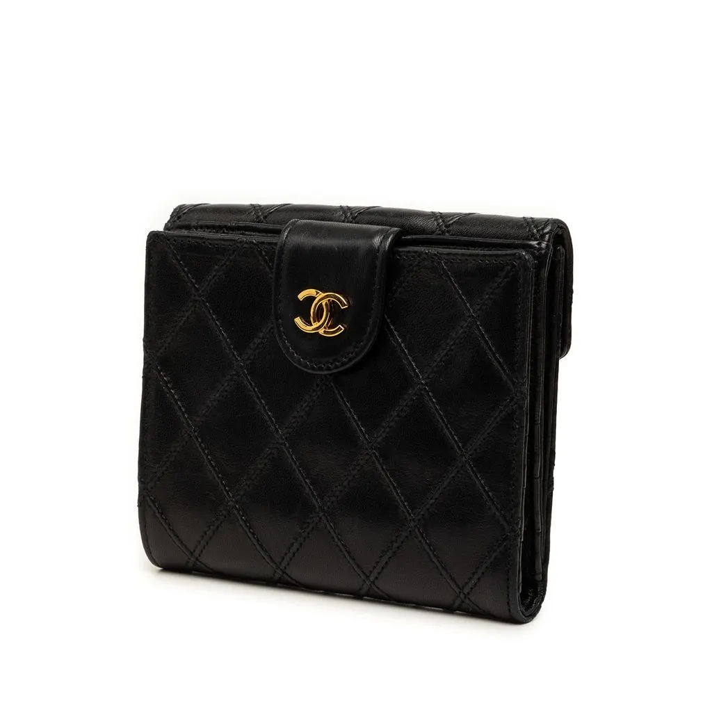 Chanel CC Quilted Lambskin Compact Wallet Black Leather Very good - Back View