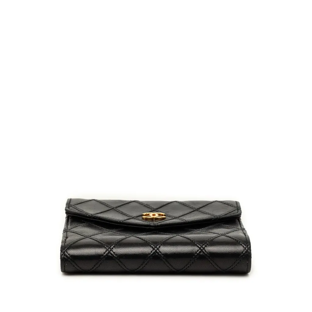 Chanel CC Quilted Lambskin Compact Wallet Black Leather Very good - Inside View