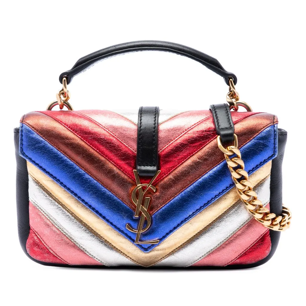 Saint Laurent Mini Chevron Sheepskin Multicolor Monogram College Satchel MultiColor Leather Very good - Front View