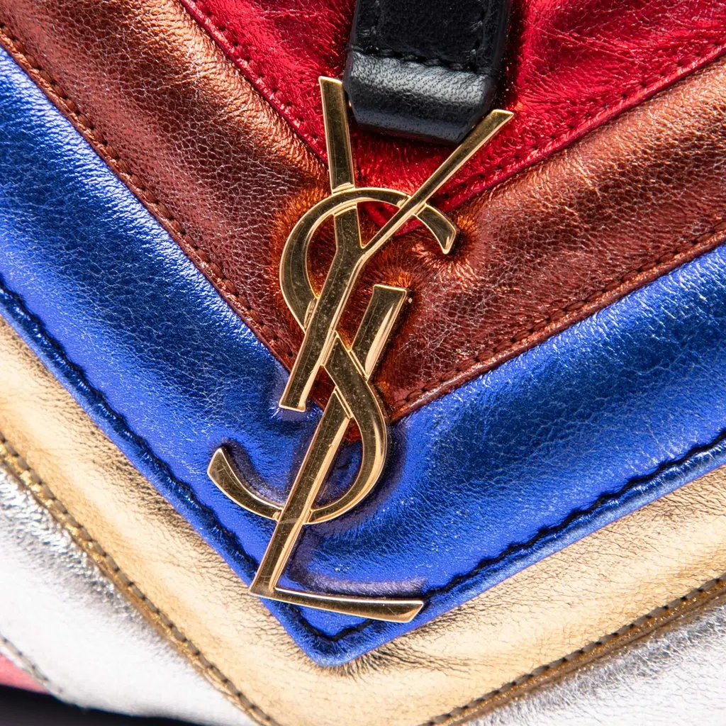 Saint Laurent Mini Chevron Sheepskin Multicolor Monogram College Satchel MultiColor Leather Very good - Box View
