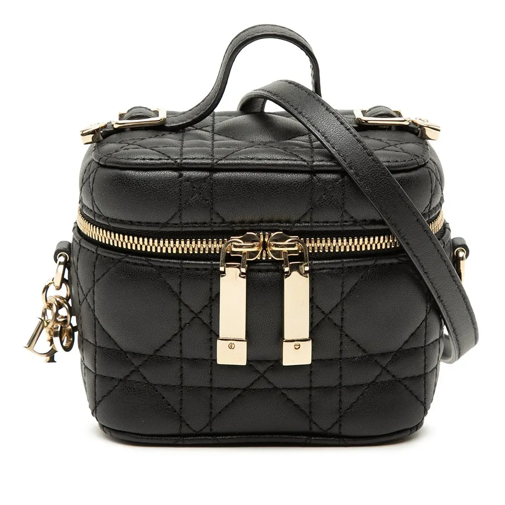 Dior Micro Lambskin Cannage Lady Dior Vanity Case Black Leather Very good - Front View