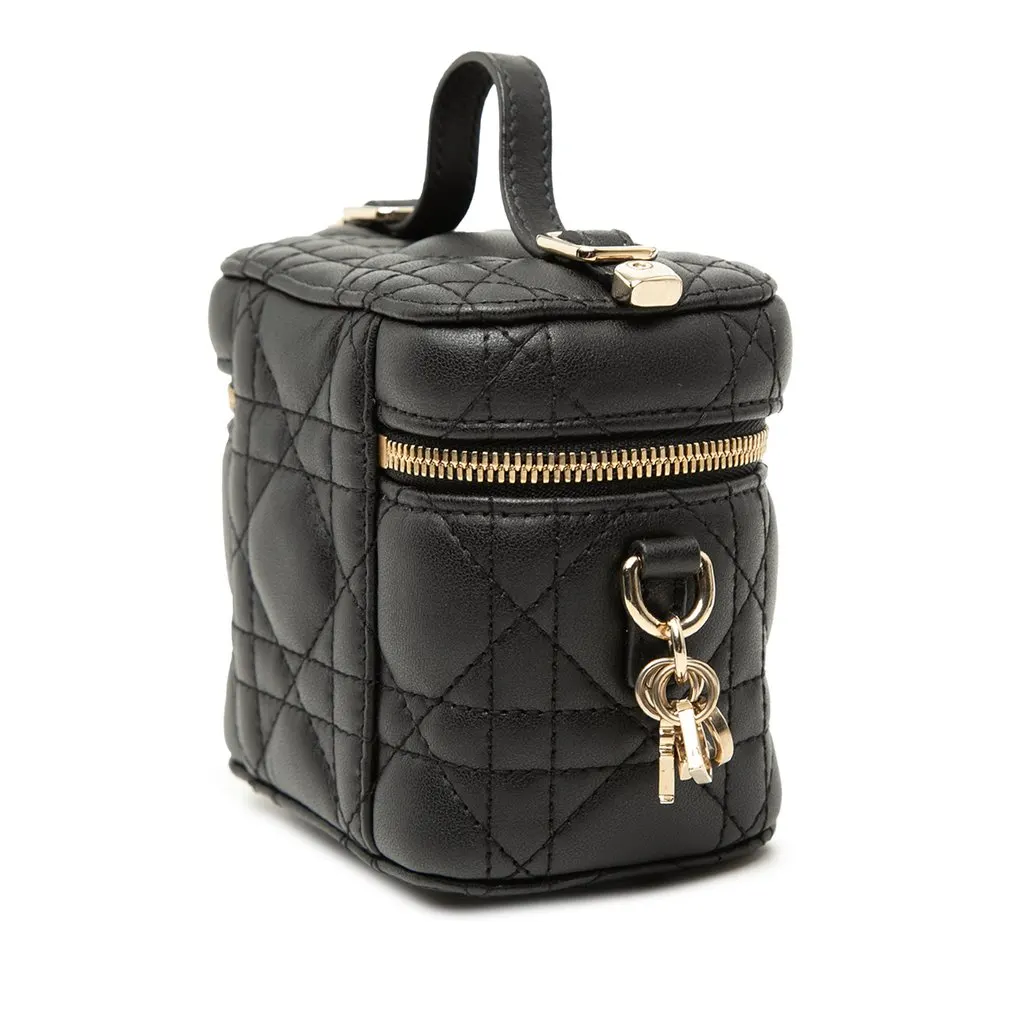 Dior Micro Lambskin Cannage Lady Dior Vanity Case Black Leather Very good - Back View