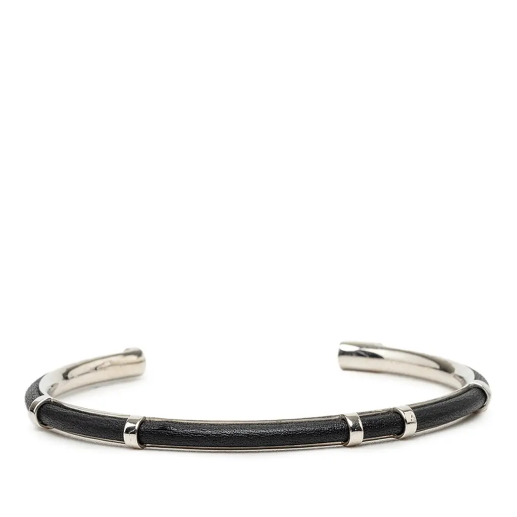 Dior Brass and Leather Open Cuff Bangle Silver Brass Very good - Front View