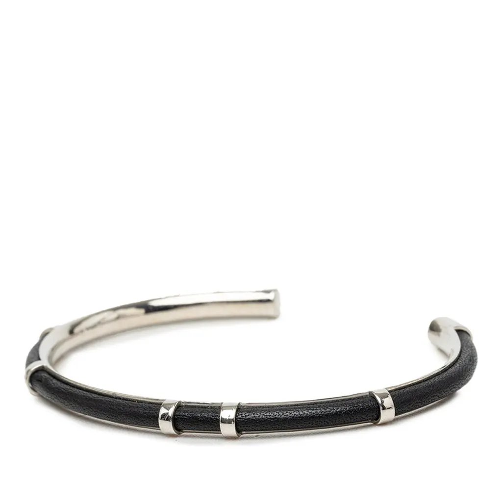 Dior Brass and Leather Open Cuff Bangle Silver Brass Very good - Back View