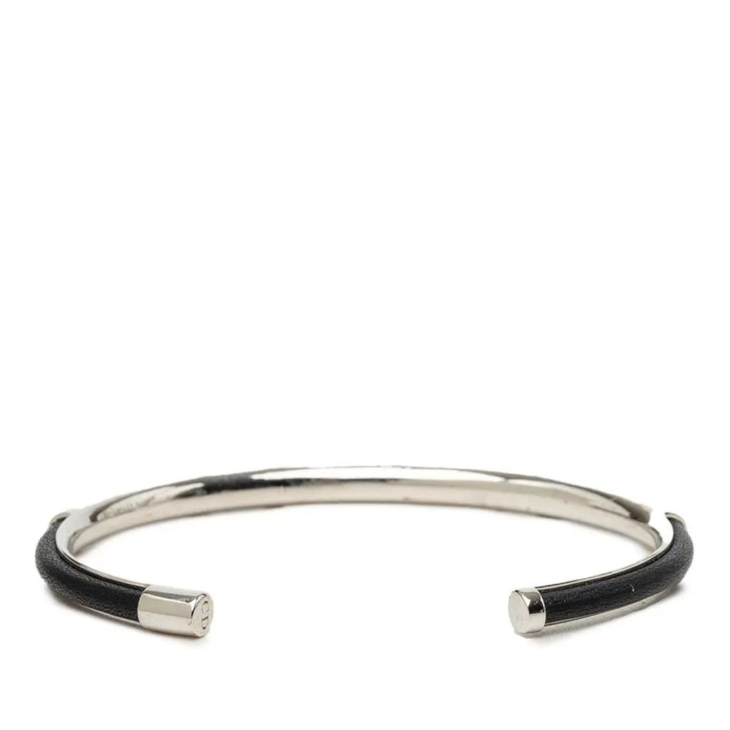 Dior Brass and Leather Open Cuff Bangle Silver Brass Very good - Inside View