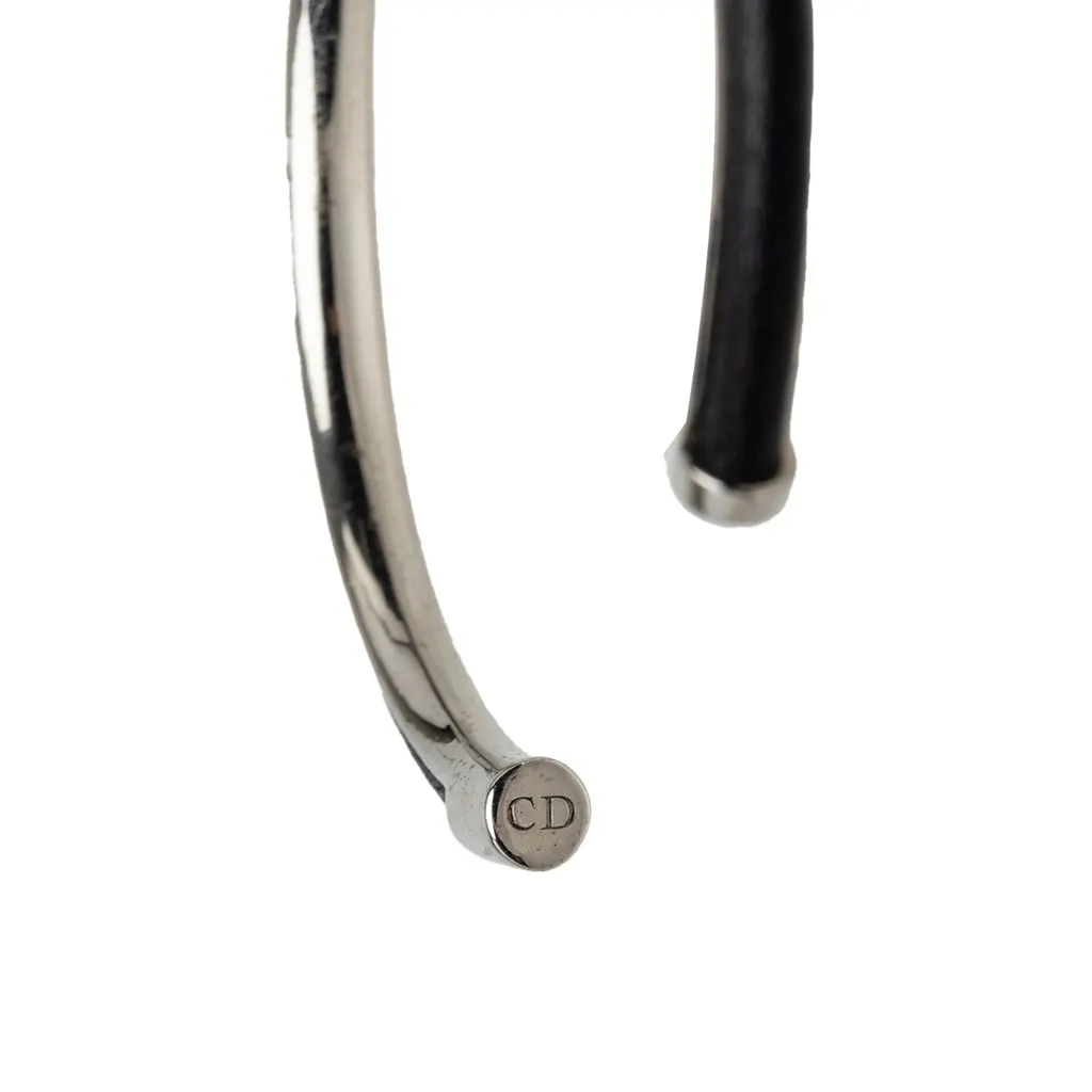 Dior Brass and Leather Open Cuff Bangle Silver Brass Very good - Model View