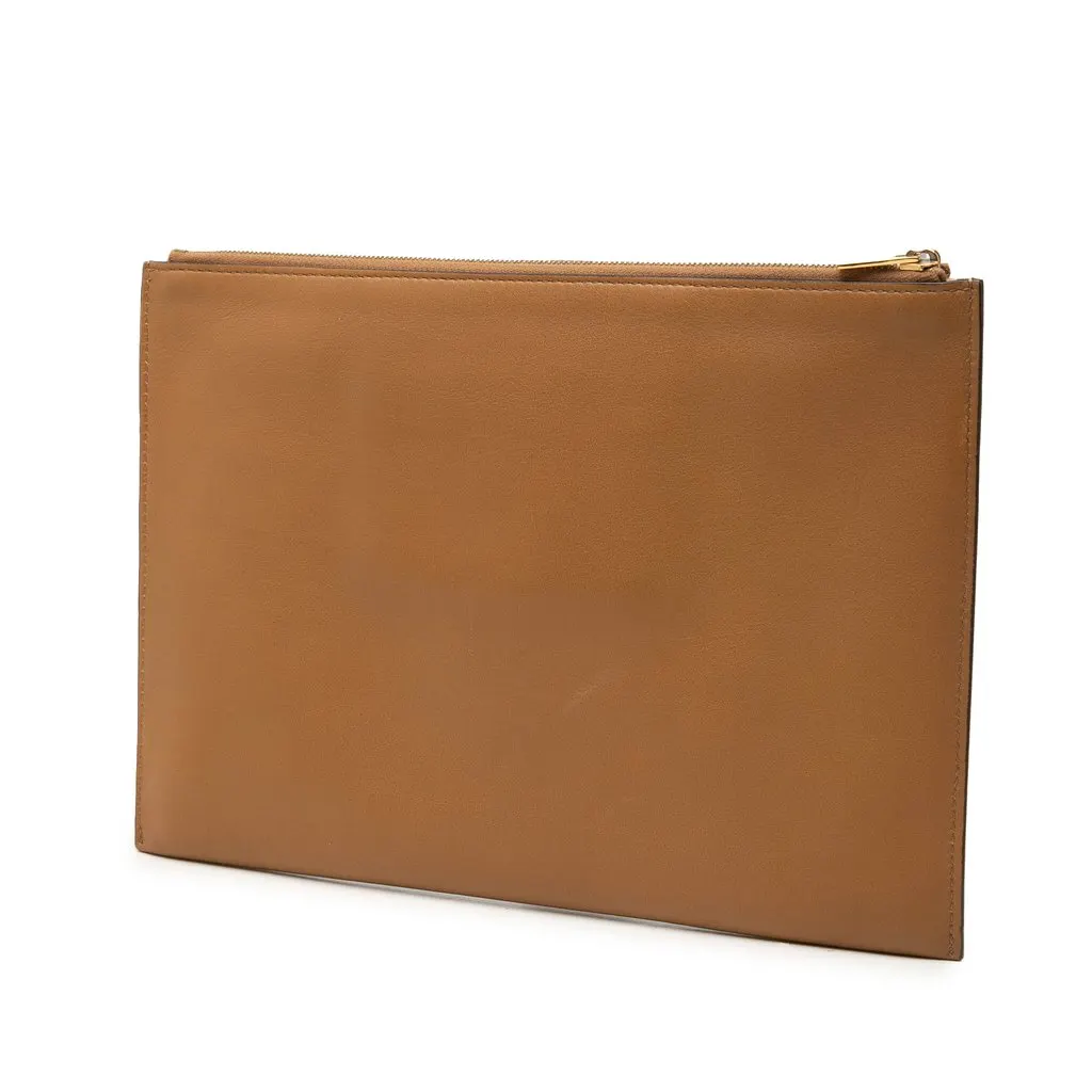 Celine Tricolor Leather Pocket Envelope Zip Clutch Brown Leather Very good - Back View