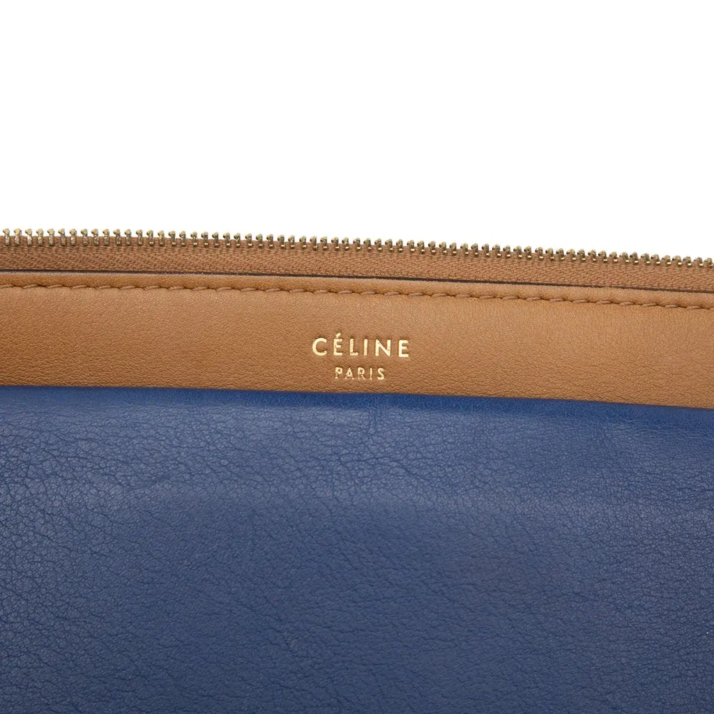 Celine Tricolor Leather Pocket Envelope Zip Clutch Brown Leather Very good - Box View