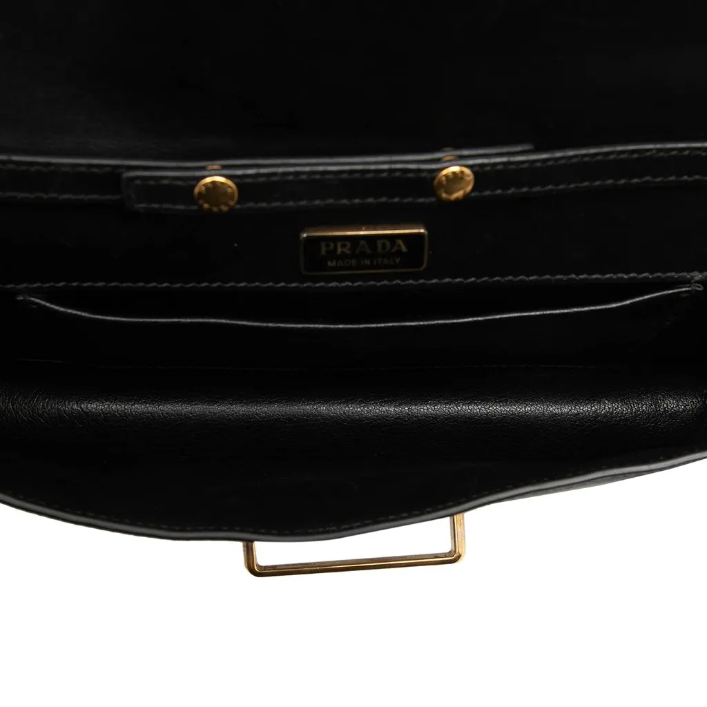 Prada City Calf and Saffiano Cahier Chain Clutch Black Leather Very good - Model View