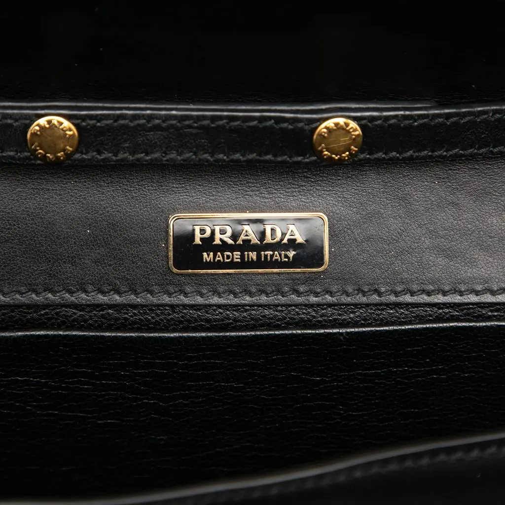 Prada City Calf and Saffiano Cahier Chain Clutch Black Leather Very good - Box View