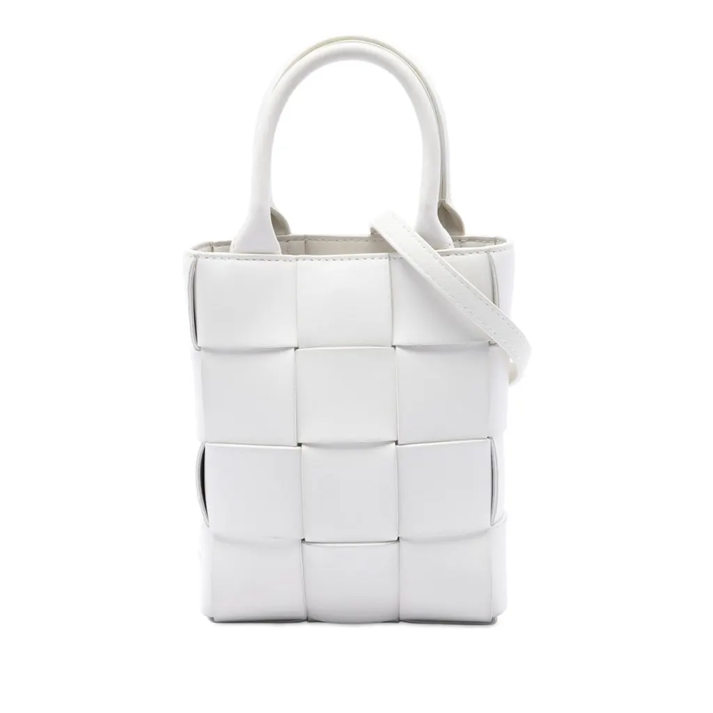 Bottega Veneta Mini Maxi Intrecciato Nappa North South Cassette Tote White Leather Very good - Front View