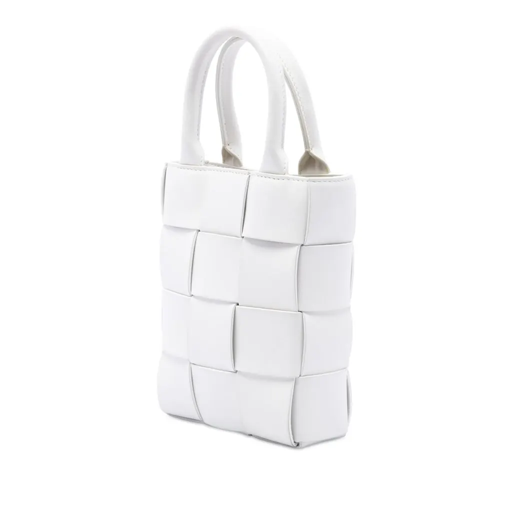 Bottega Veneta Mini Maxi Intrecciato Nappa North South Cassette Tote White Leather Very good - Back View