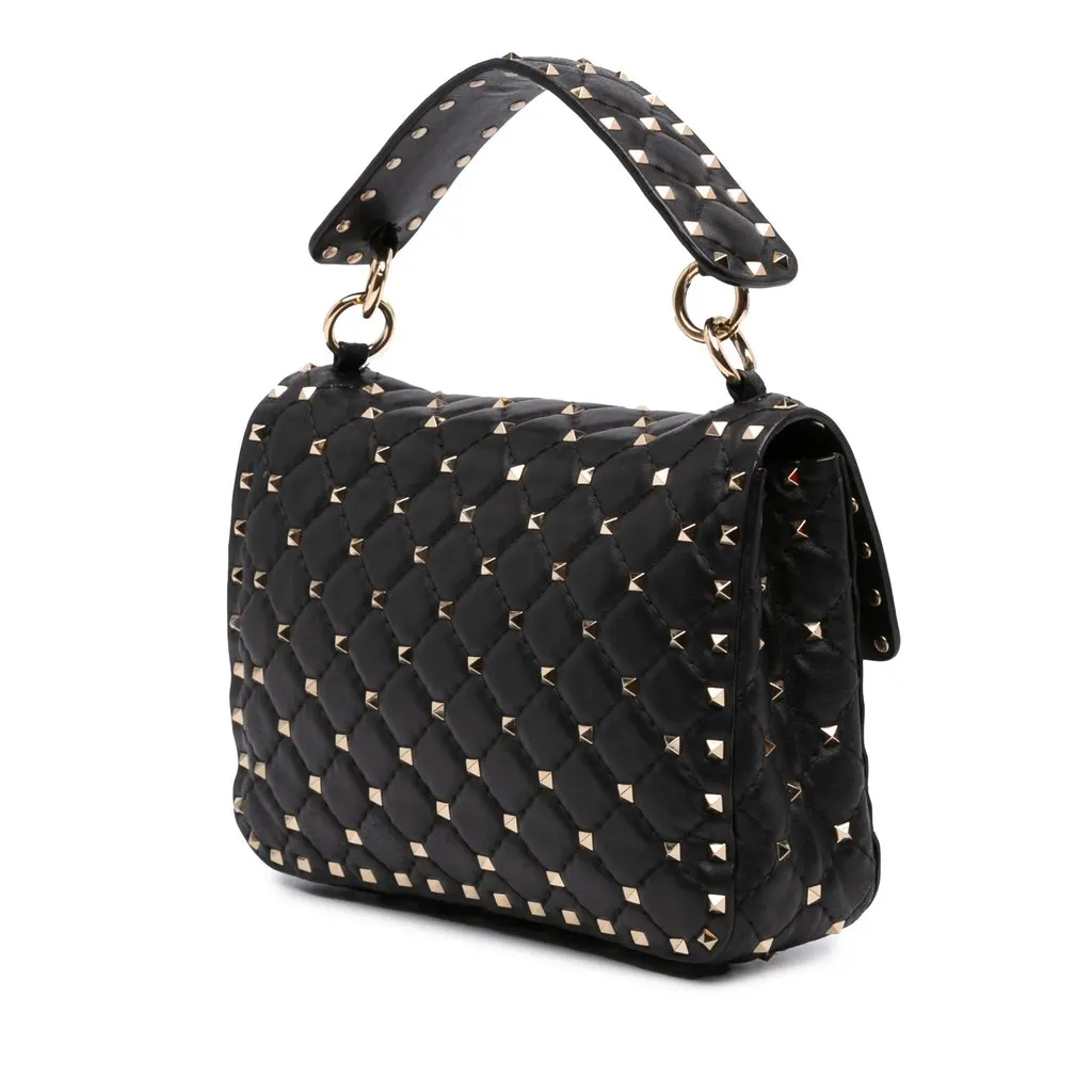 Valentino Medium Lambskin VLTN Rockstud Spike Satchel Black Leather Very good - Back View