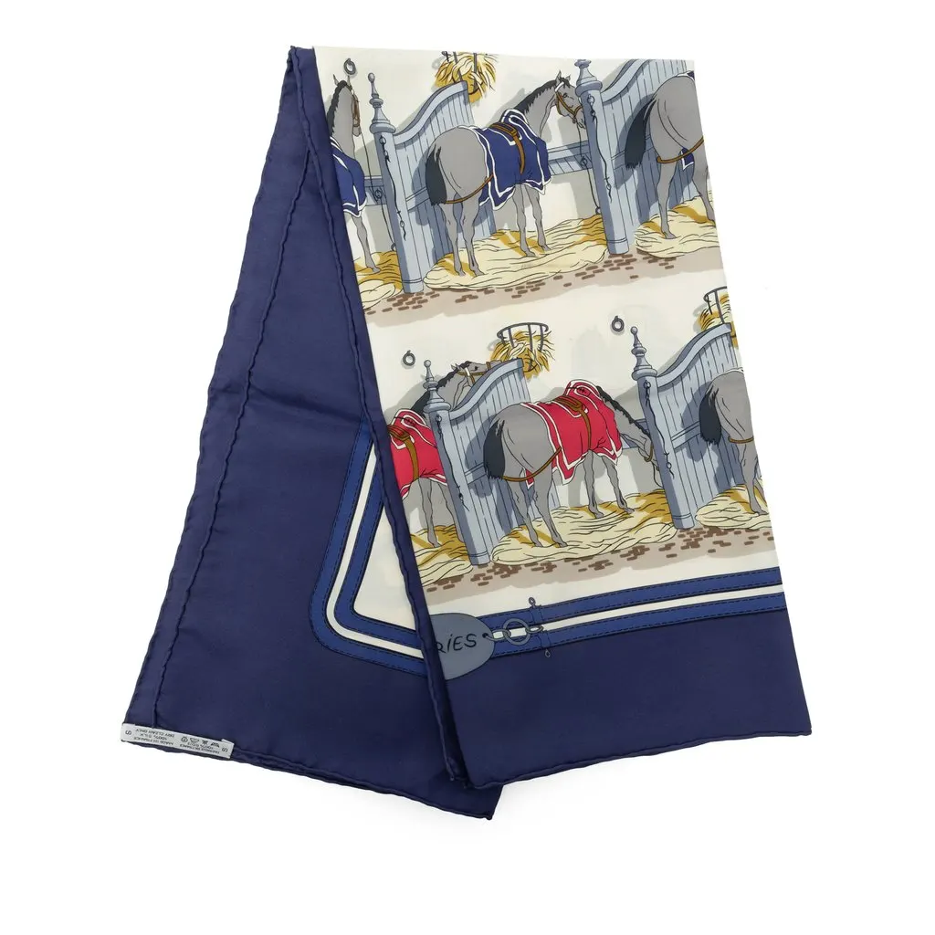 Hermès Ecuries Silk Scarf 90 White Silk Good - Front View