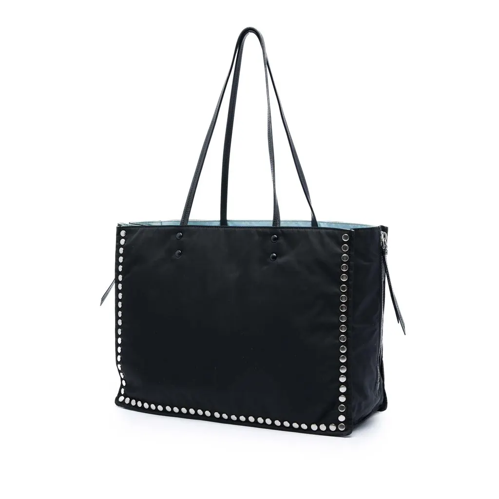 Prada Studded Tessuto Etiquette Tote Black Very good - Back View