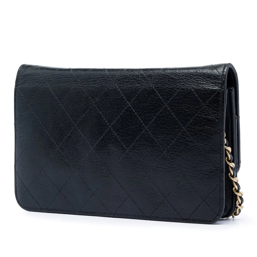 Chanel Stitched Goatskin Golden CC Wallet On Chain Black Leather Very good - Back View