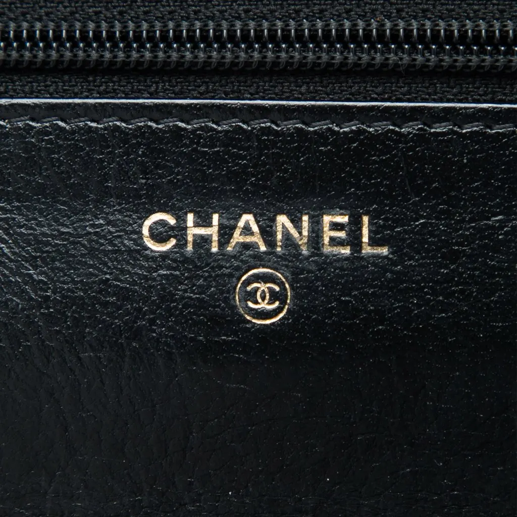 Chanel Stitched Goatskin Golden CC Wallet On Chain Black Leather Very good - Box View