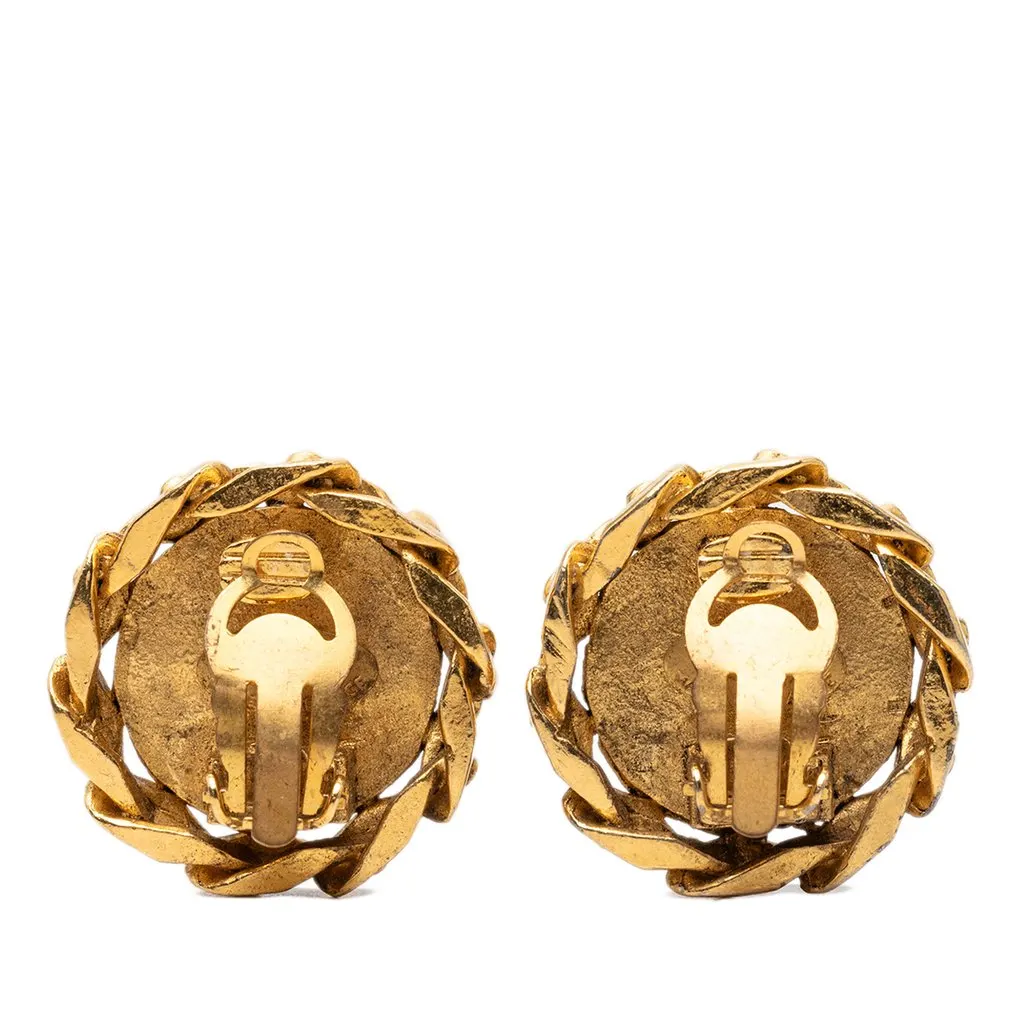 Chanel CC Gold Plated Strass Clip On Earrings Gold Metal Very good - Back View