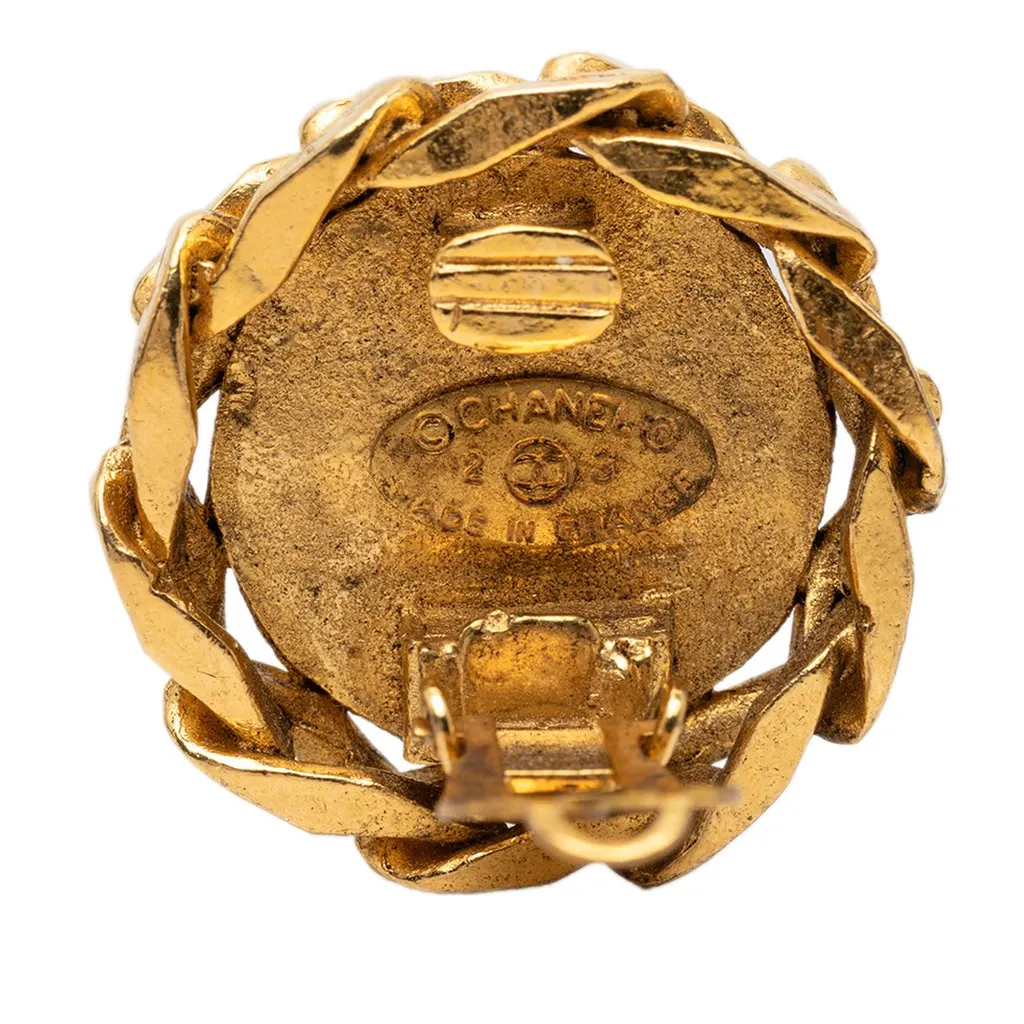 Chanel CC Gold Plated Strass Clip On Earrings Gold Metal Very good - Inside View