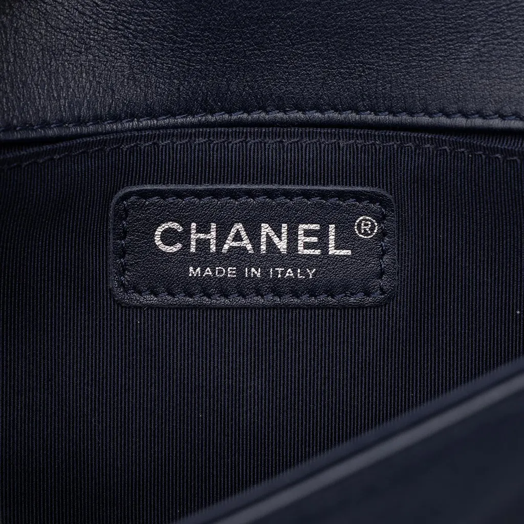 Chanel Old Medium Quilted Lambskin Boy Flap Blue Leather Good - Box View