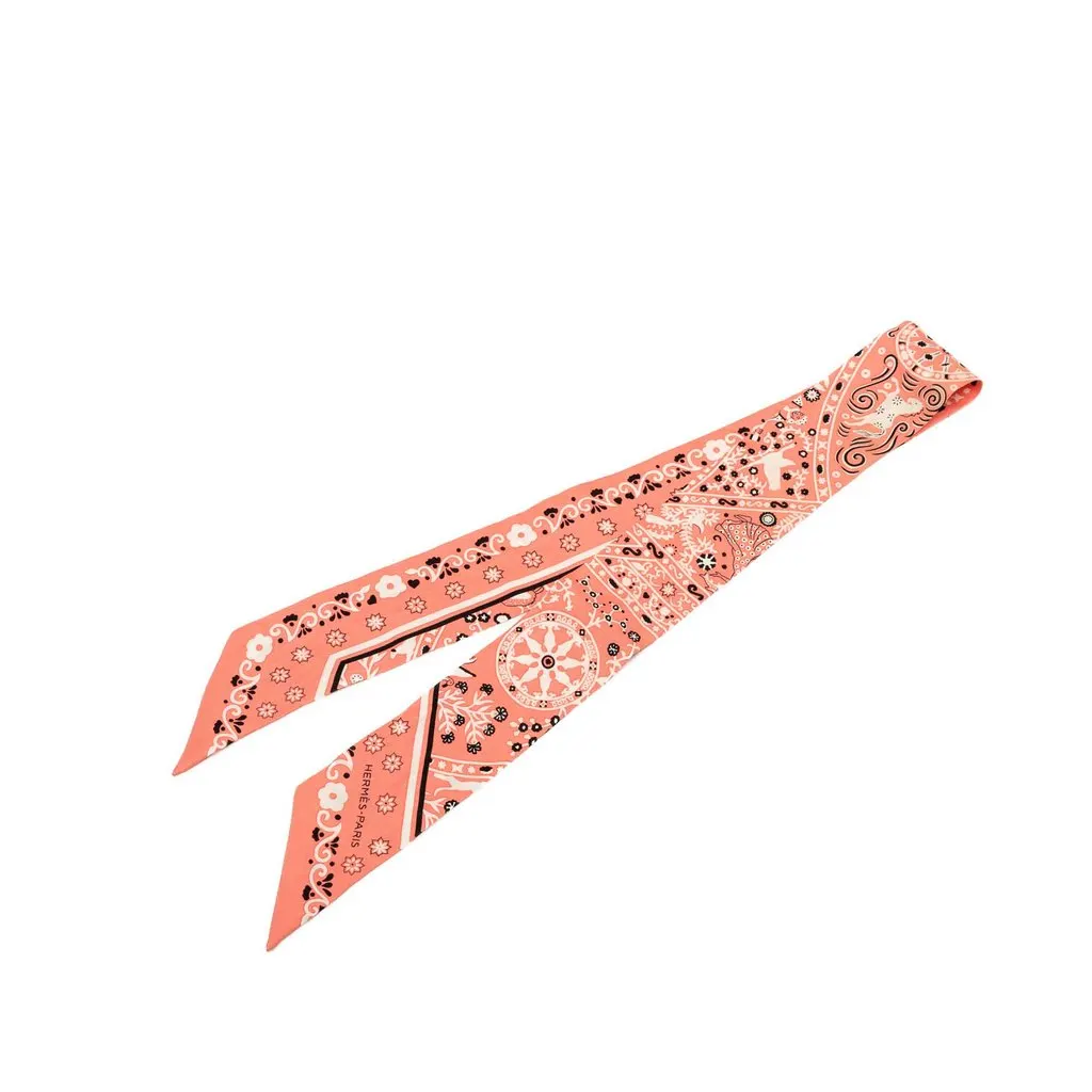 Hermès Peuple du Vent Bandana Twilly Silk Scarf Pink Very good - Front View