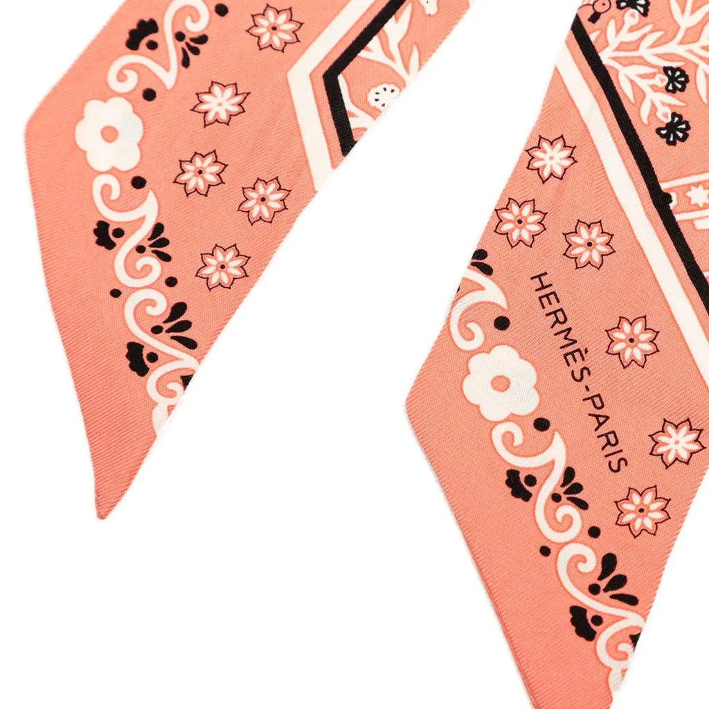 Hermès Peuple du Vent Bandana Twilly Silk Scarf Pink Very good - Back View