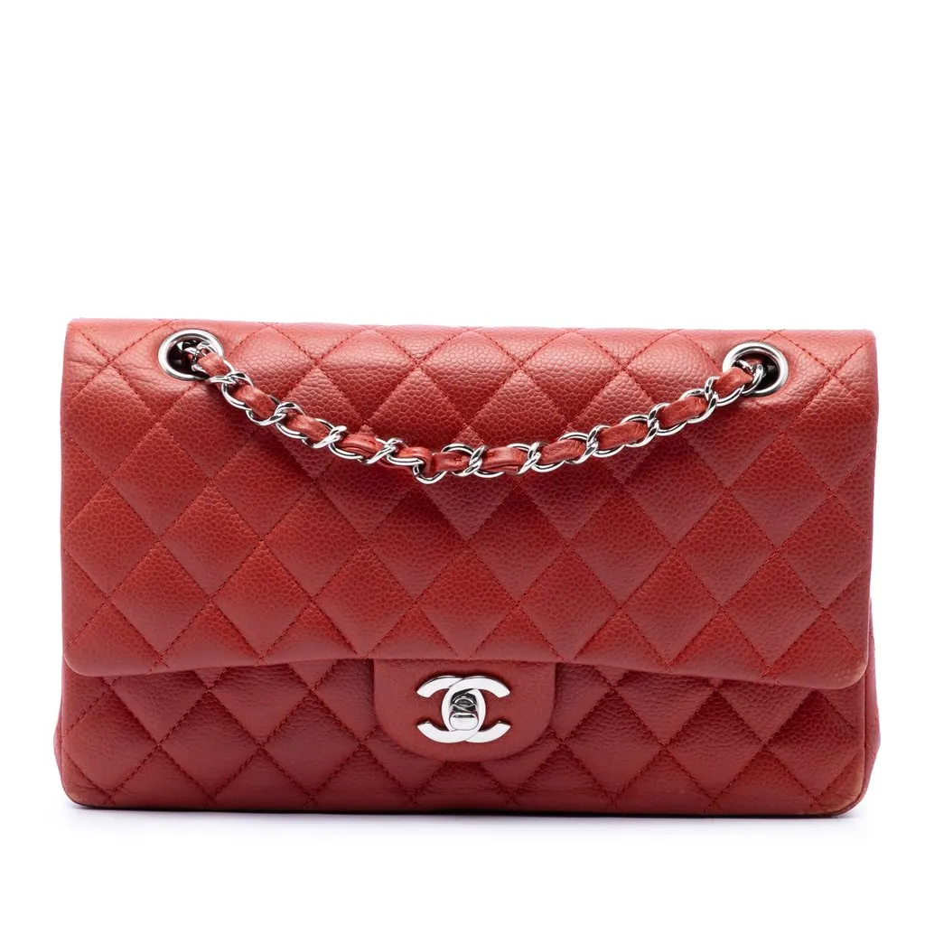 Chanel Medium Classic Caviar Double Flap Red Leather Very good - Front View