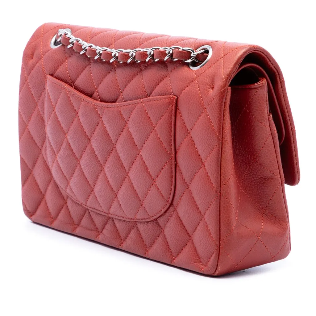 Chanel Medium Classic Caviar Double Flap Red Leather Very good - Back View