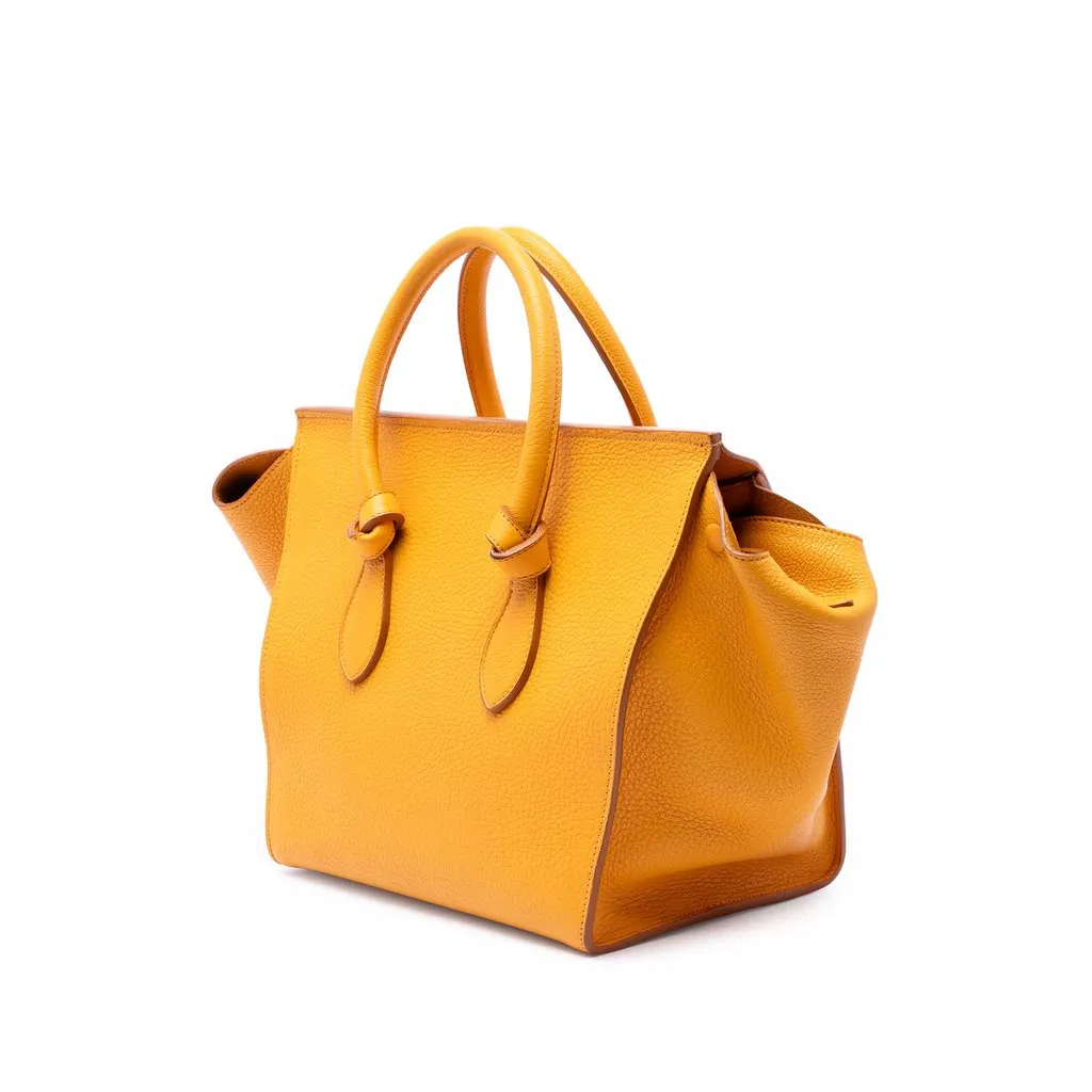 Celine Medium Grained Calfskin Tie Knot Tote Yellow Leather Good - Back View