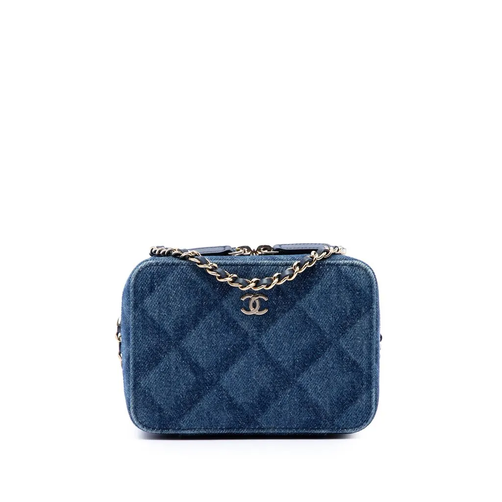 Chanel CC Printed Denim Camera Case Blue Very good - Front View