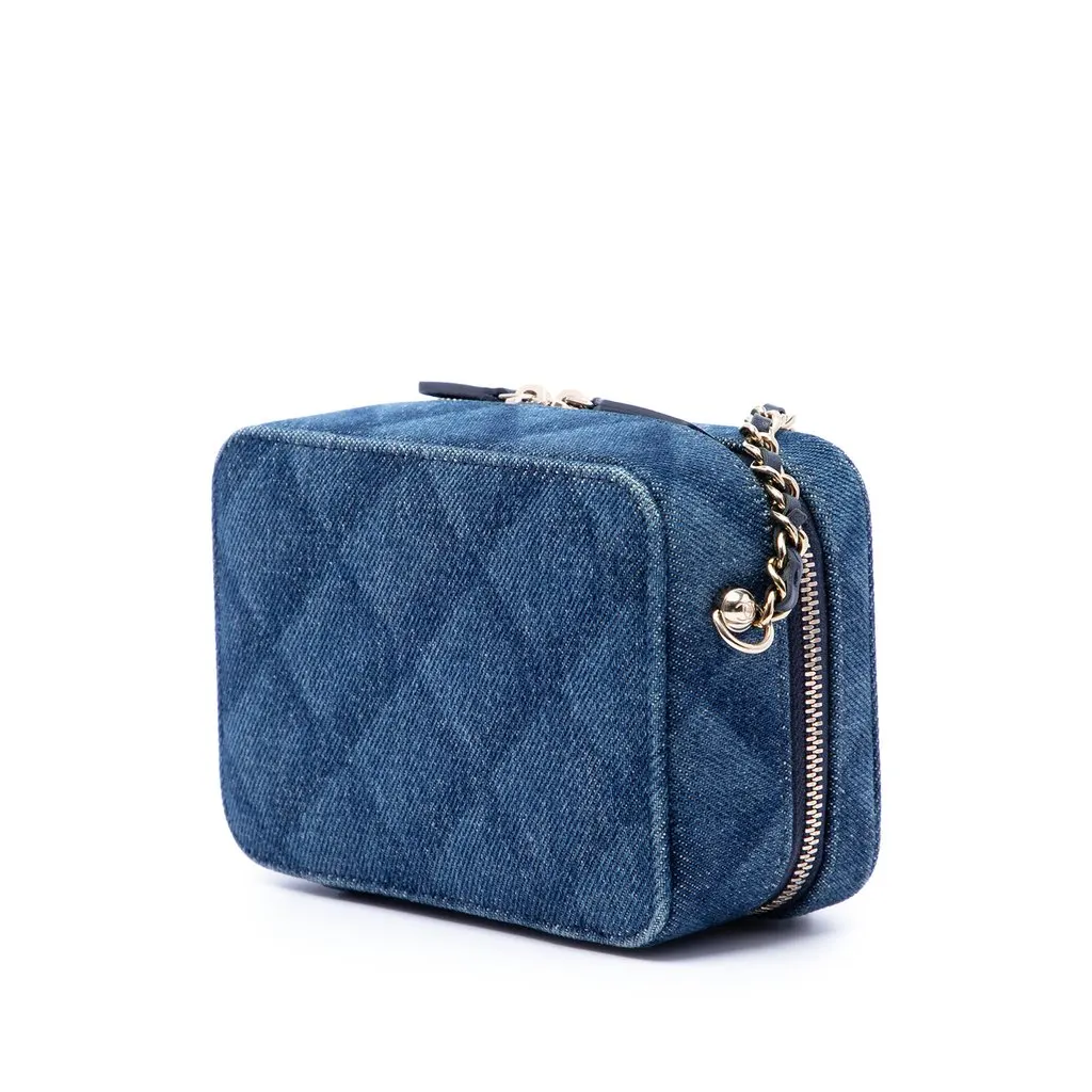 Chanel CC Printed Denim Camera Case Blue Very good - Back View