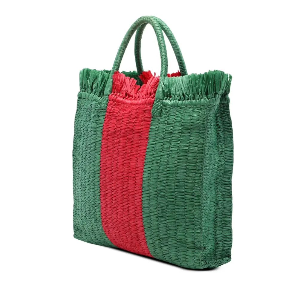 Gucci Raffia Web Cestino Tote Green Very good - Back View
