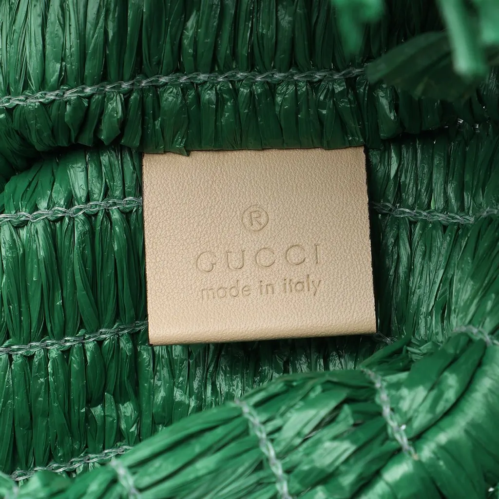 Gucci Raffia Web Cestino Tote Green Very good - Box View