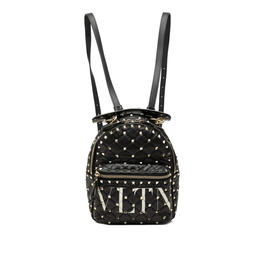 Valentino Mini Nappa VLTN Rockstud Spike Backpack Black Leather Very good - Front View