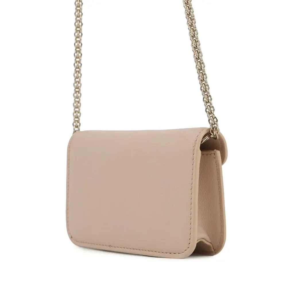 Valentino Leather VLogo Card Case on Chain Pink Leather Good - Back View