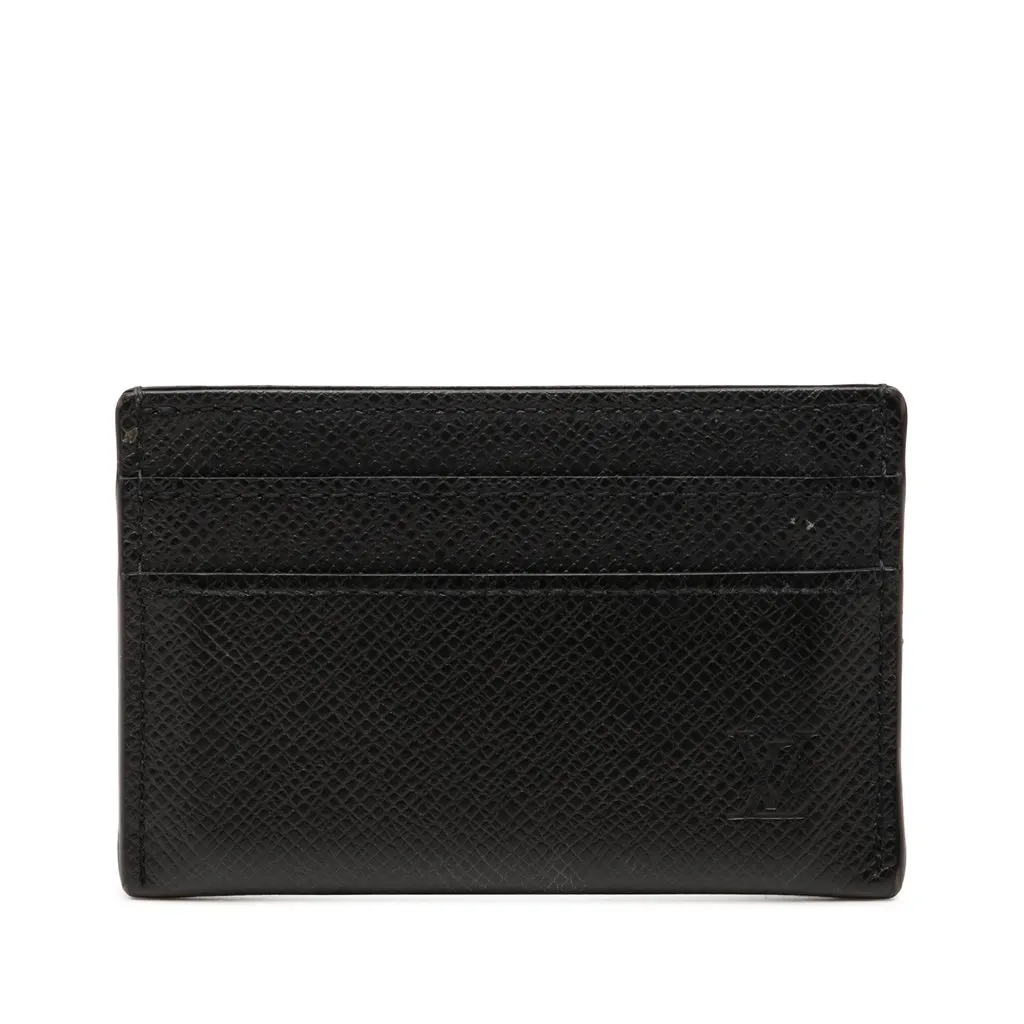 Louis Vuitton Taiga Double Card Holder Black Leather Very good - Front View